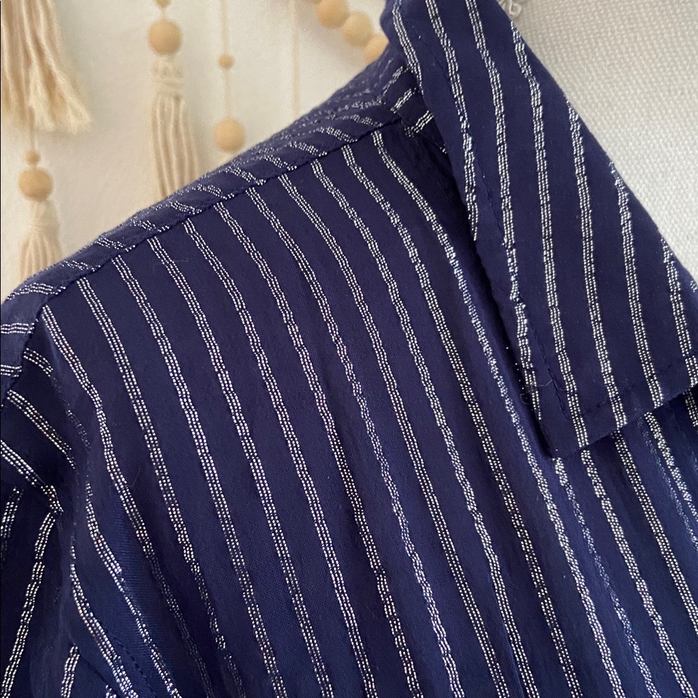 Wildfang Empower Pinstripe midi shirt dress blue silver stripe short sleeve M - Picture 10 of 16